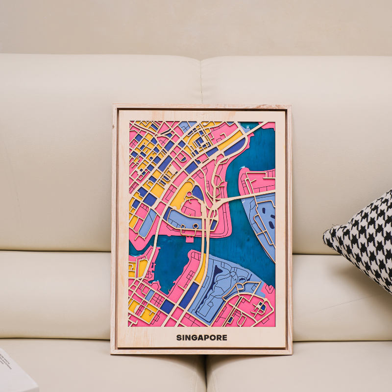 Artisanal Handcrafted Wood Wall Art | Singapore City Map