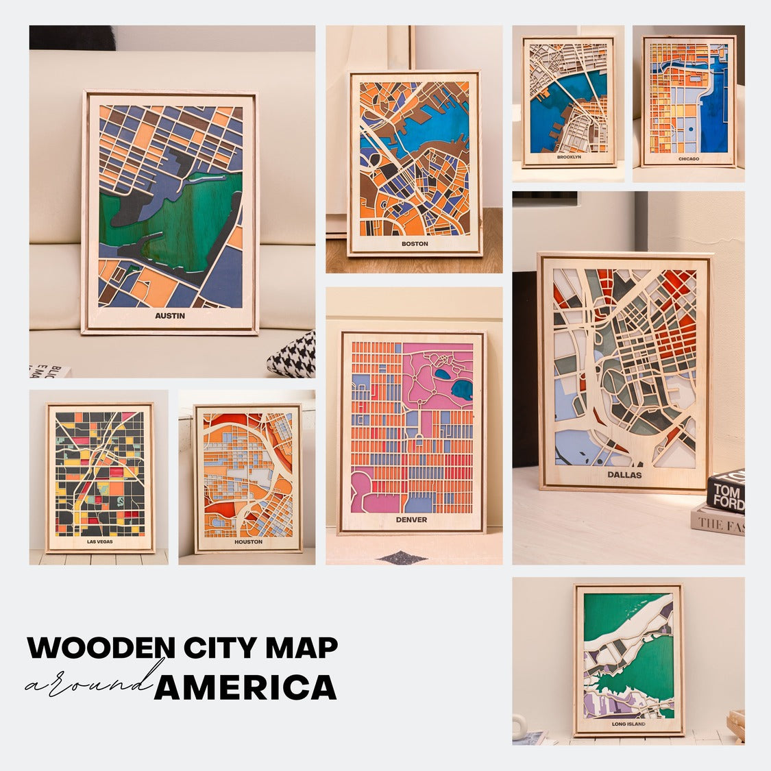 Wooden Wall Art - Dallas City Map