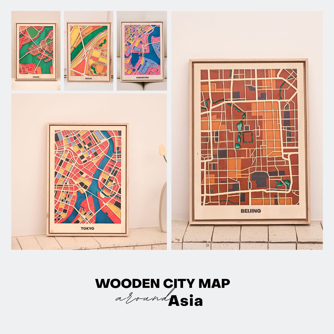 Wooden City Maps of ASIA Cities