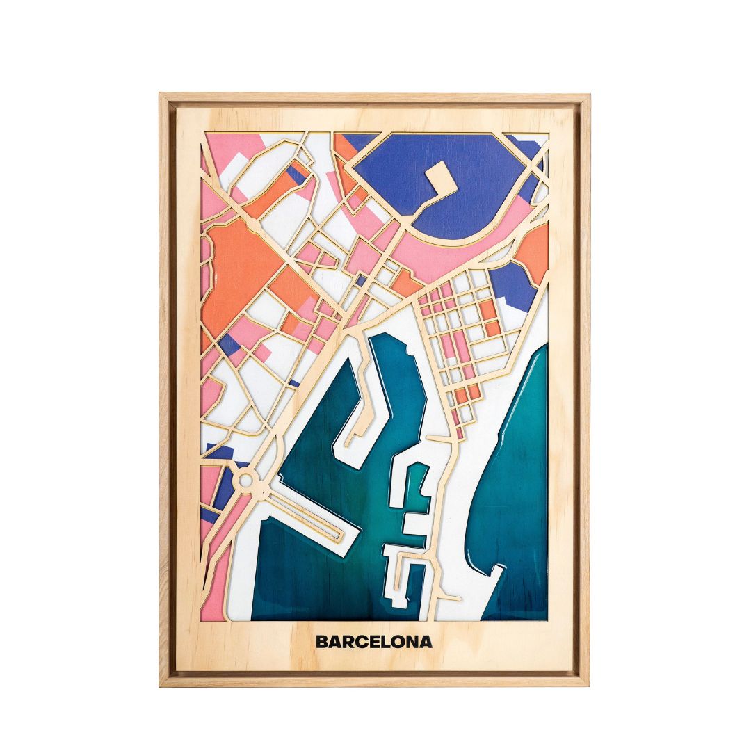 Wooden Wall Art - Barcelona City Map