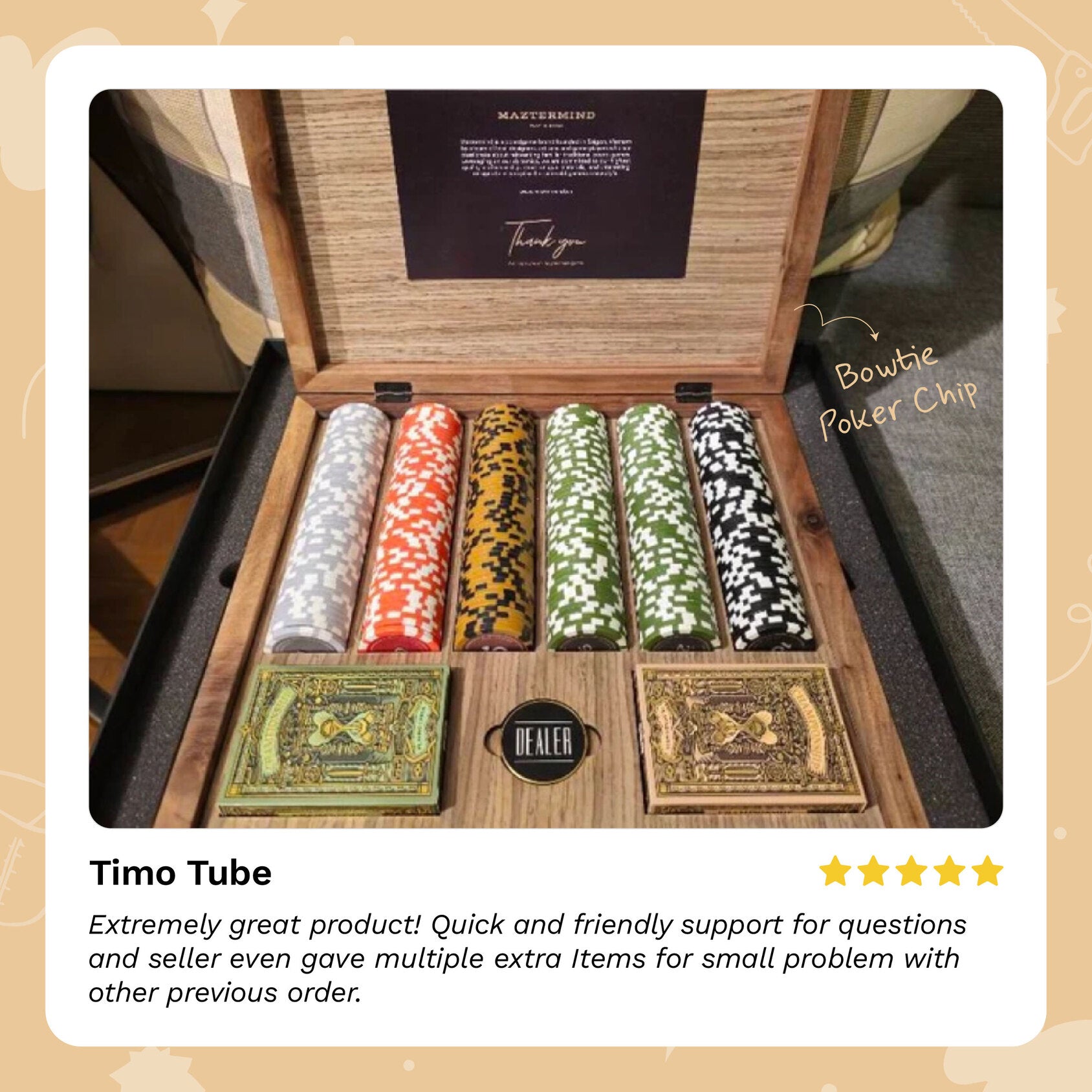 Bowtie Wooden Poker Chip-customer review 