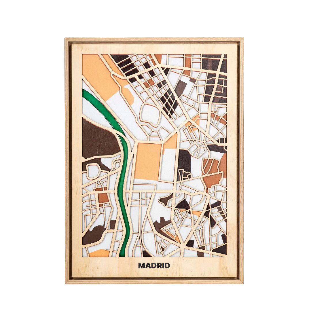 Wooden Wall Art - Madrid City Map