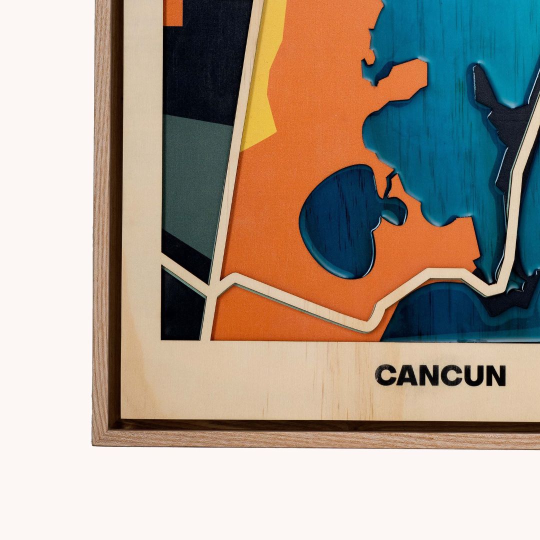 Wooden Wall Art - Cancun City Map