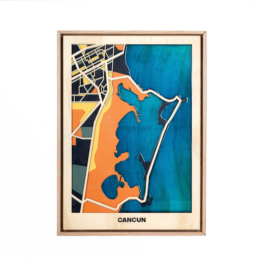 Wooden Wall Art - Cancun City Map