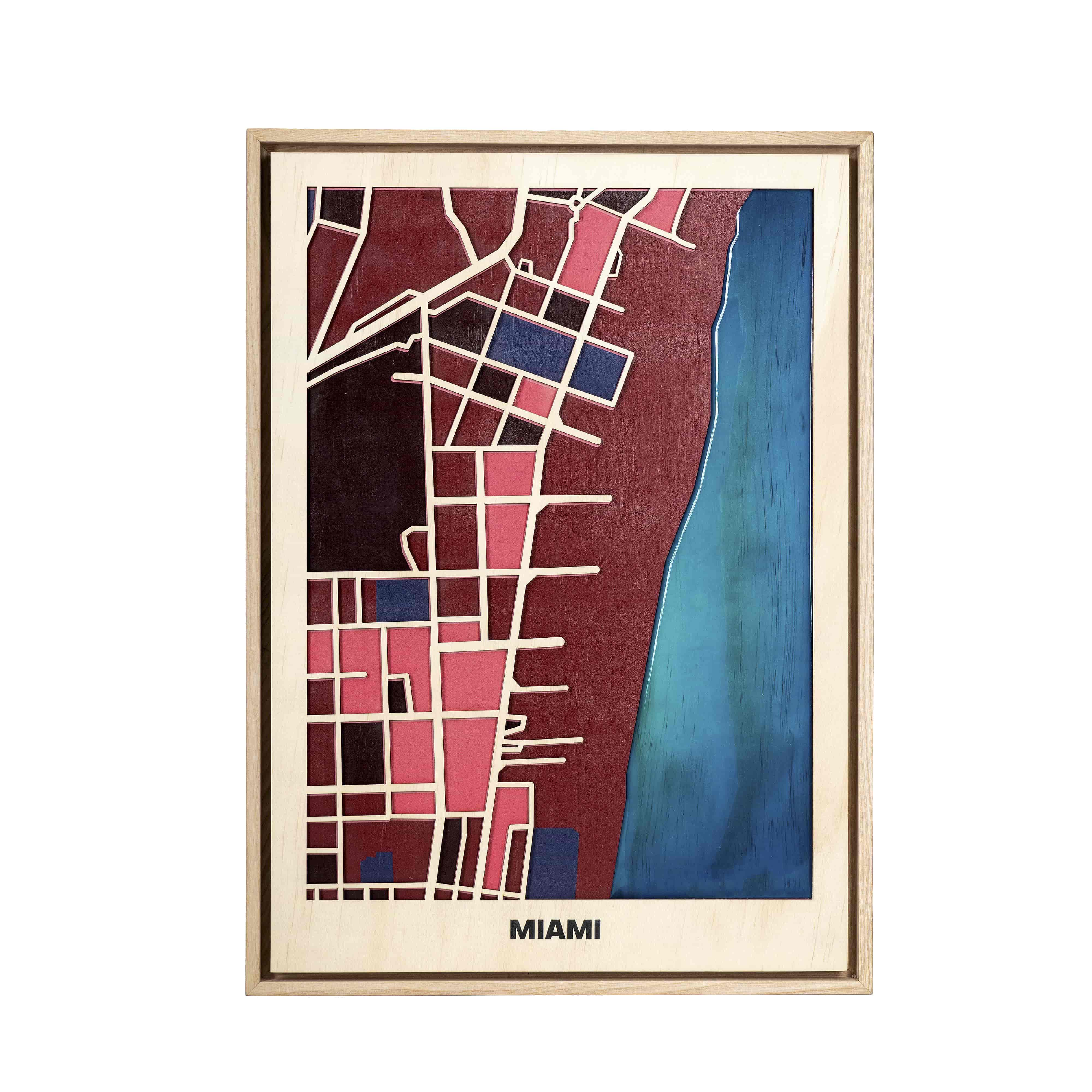 Wooden Wall Art - Miami City Map